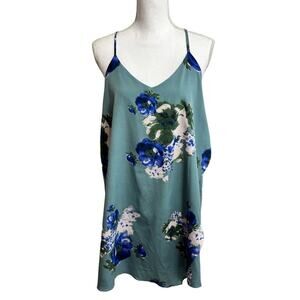 FREE PEOPLE INTIMATELY CASCADE FLORAL SLIP DRESS BLUE WHITE SIZE LARGE